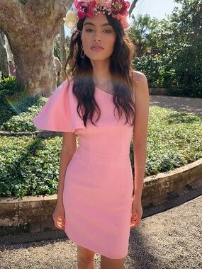 L'ATISTE One-Shoulder Pink Cocktail Dress with Flutter Sleeve